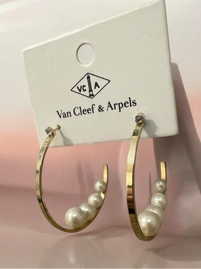 Gold and Pearl Open Hoop Earrings